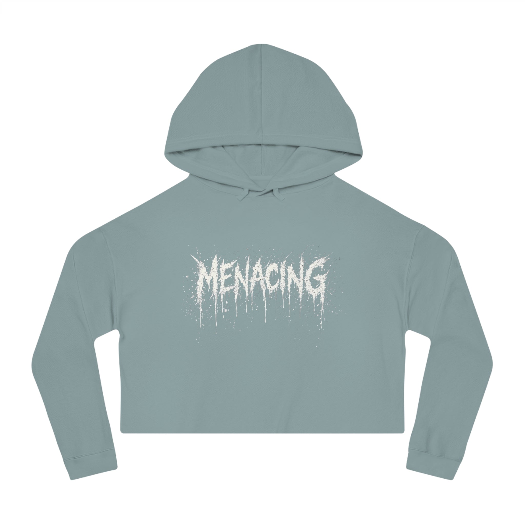 Menacing Script Cropped Hoodie — Women's Gothic Graphic Pullover