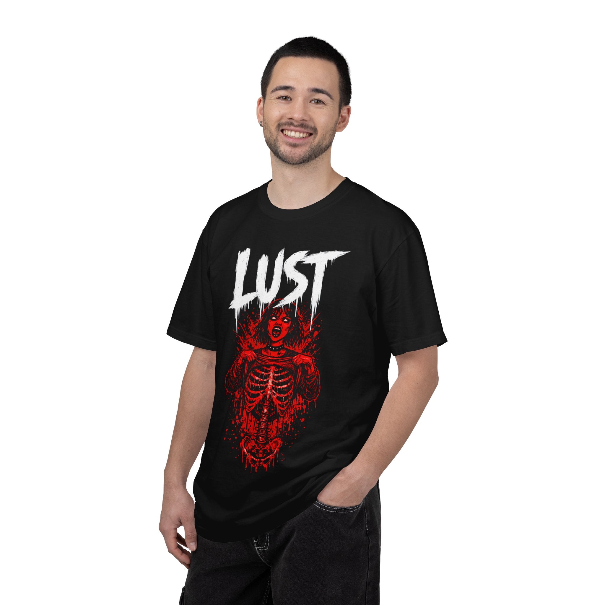 Lust Demon Graphic T-Shirt — Red Gothic Skeleton Horror Tee