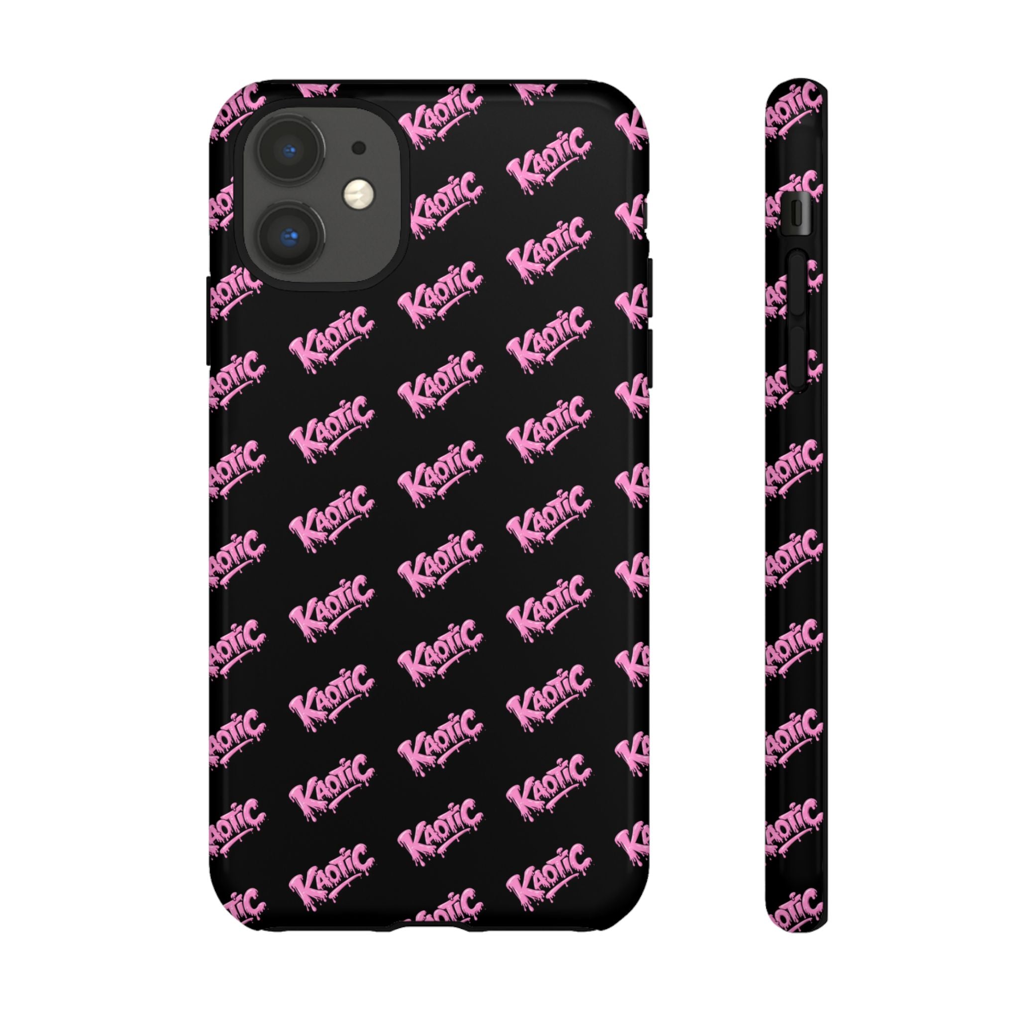 Phone Case — Black & Pink Repeating 'Krazie' Logo Protective Case
