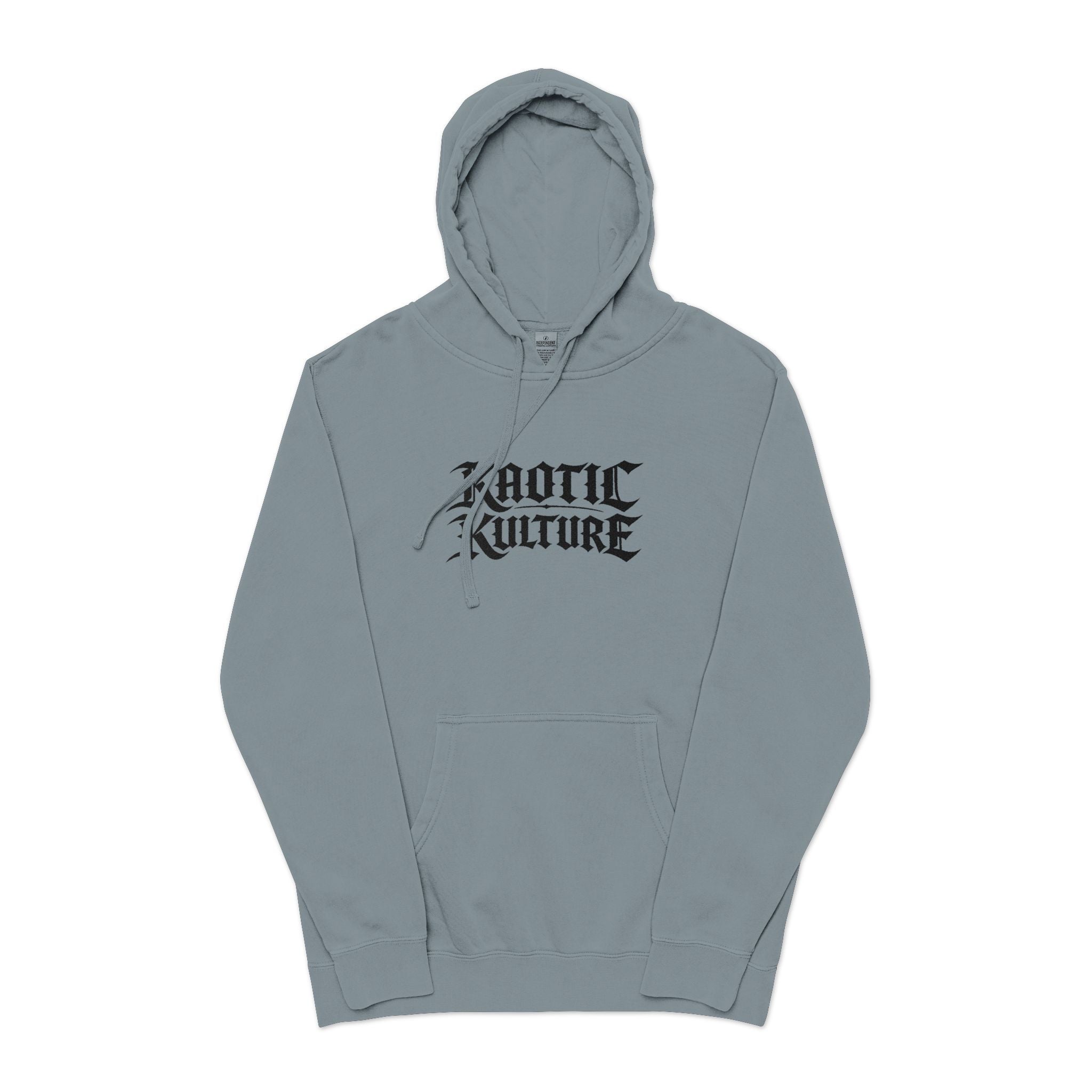 Chaotic Kulture Pigment-Dyed Hoodie — Distressed Gothic Logo Streetwear