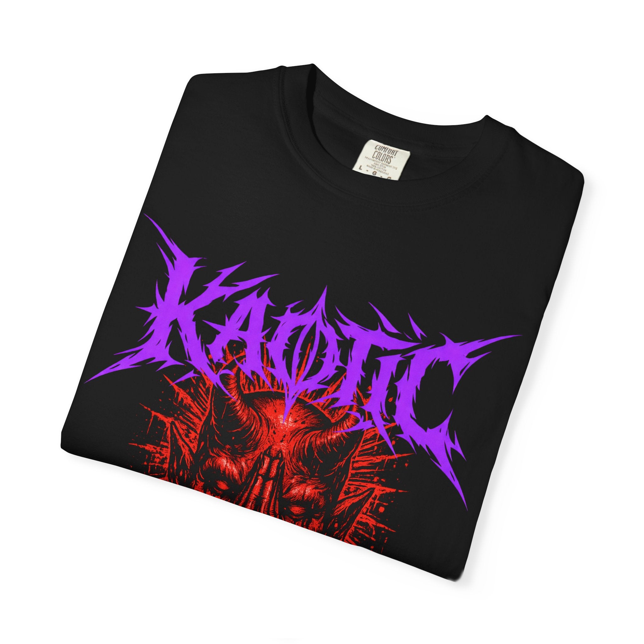 Kaotic Metal Band T-Shirt — Distressed Devil Skull Graphic Tee