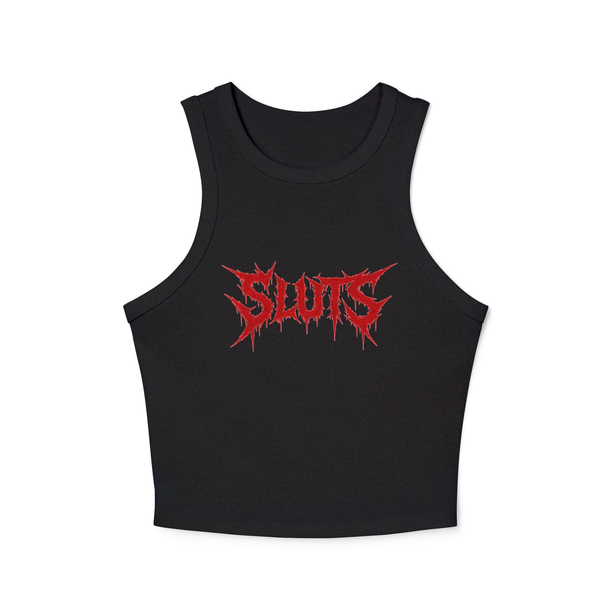 Ribbed Racer Tank Top — Red Metal Logo "SLUTS" Graphic