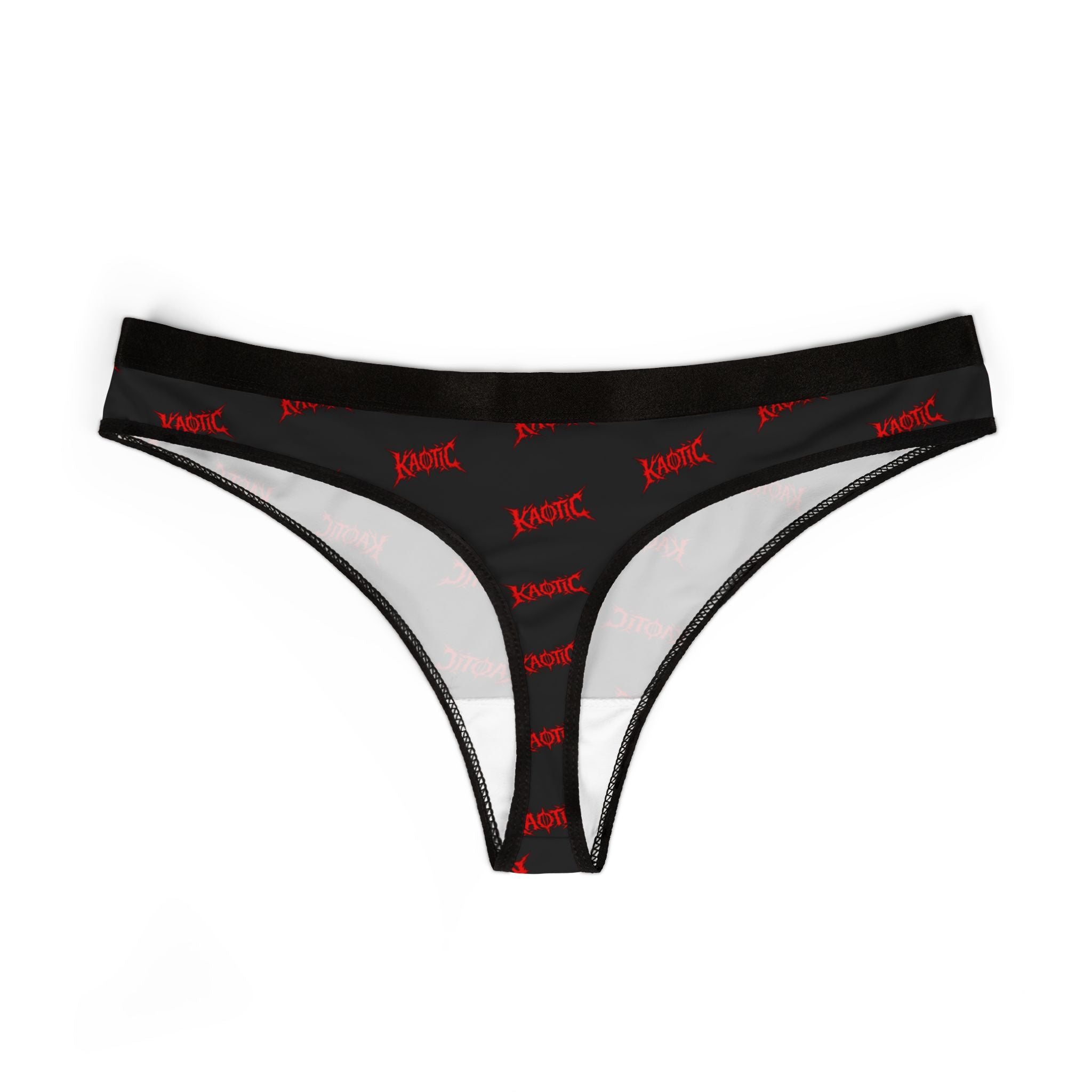 Black & Red Logo Thong — Women's Graphic Lingerie (All-Over Print)