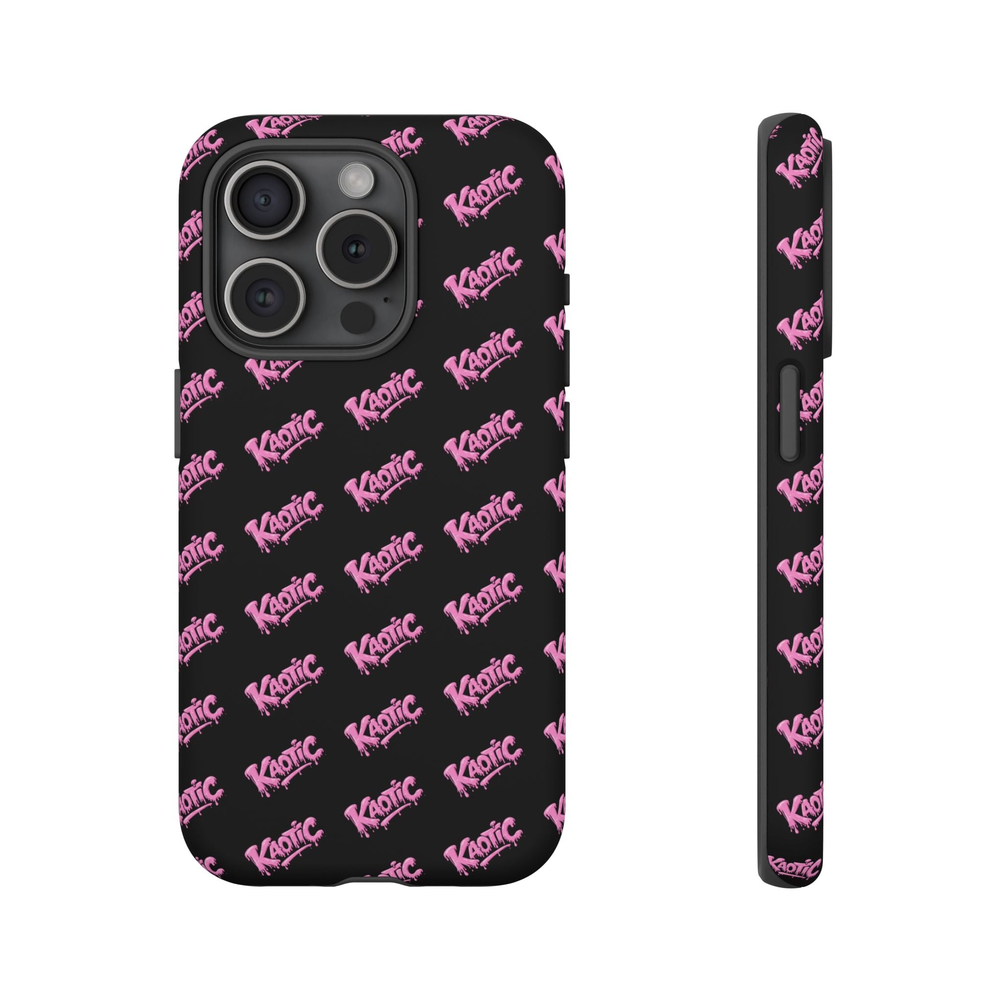 Phone Case — Black & Pink Repeating 'Krazie' Logo Protective Case