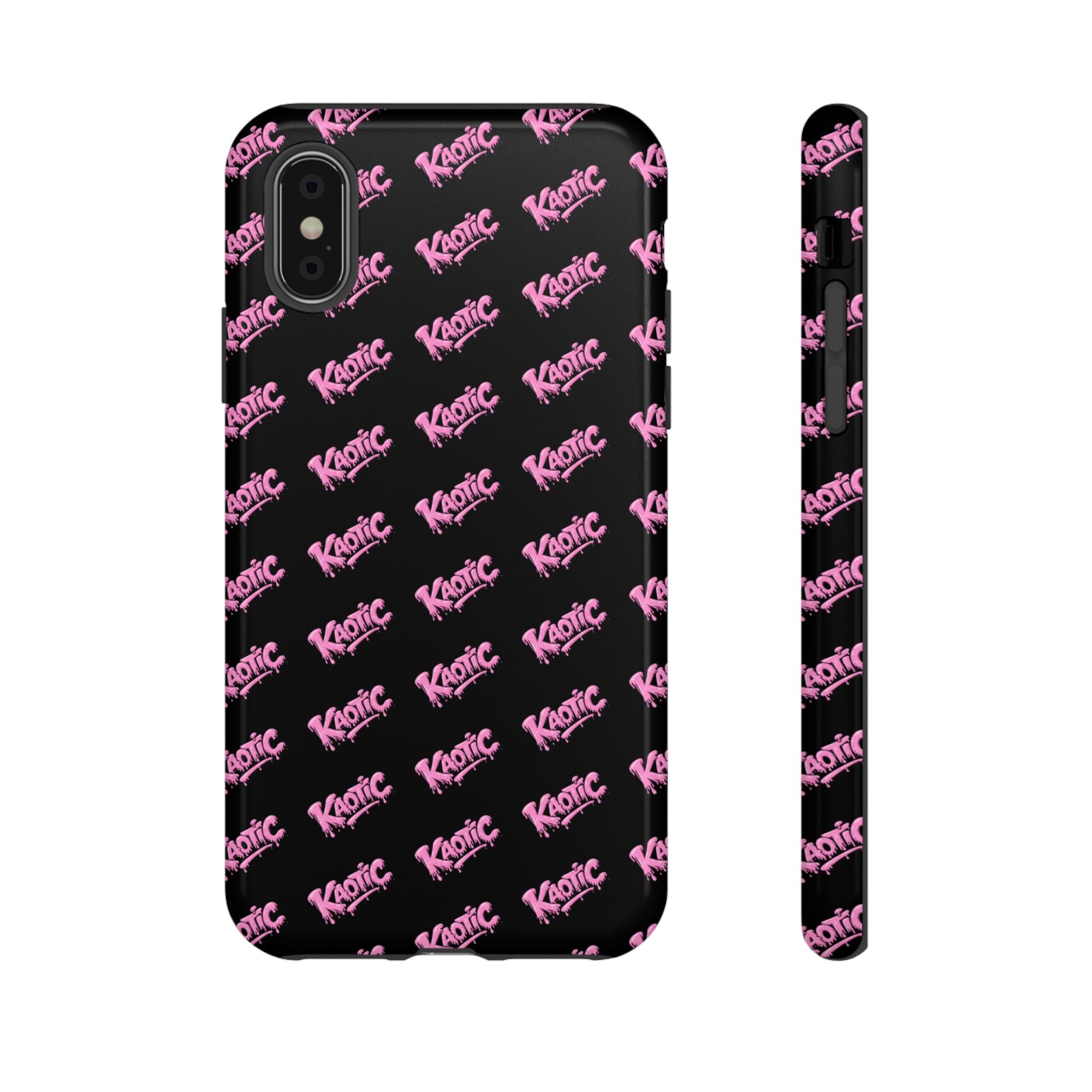 Phone Case — Black & Pink Repeating 'Krazie' Logo Protective Case