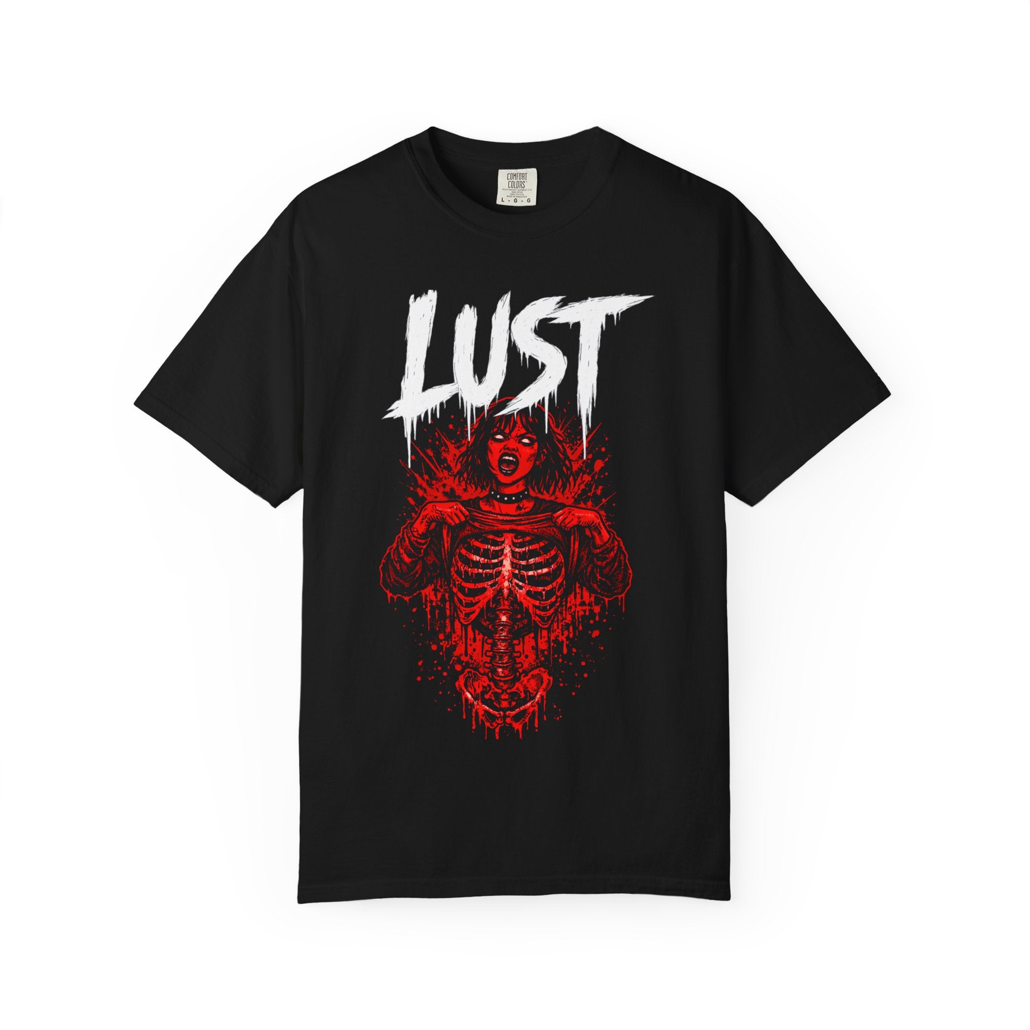 Lust Demon Graphic T-Shirt — Red Gothic Skeleton Horror Tee