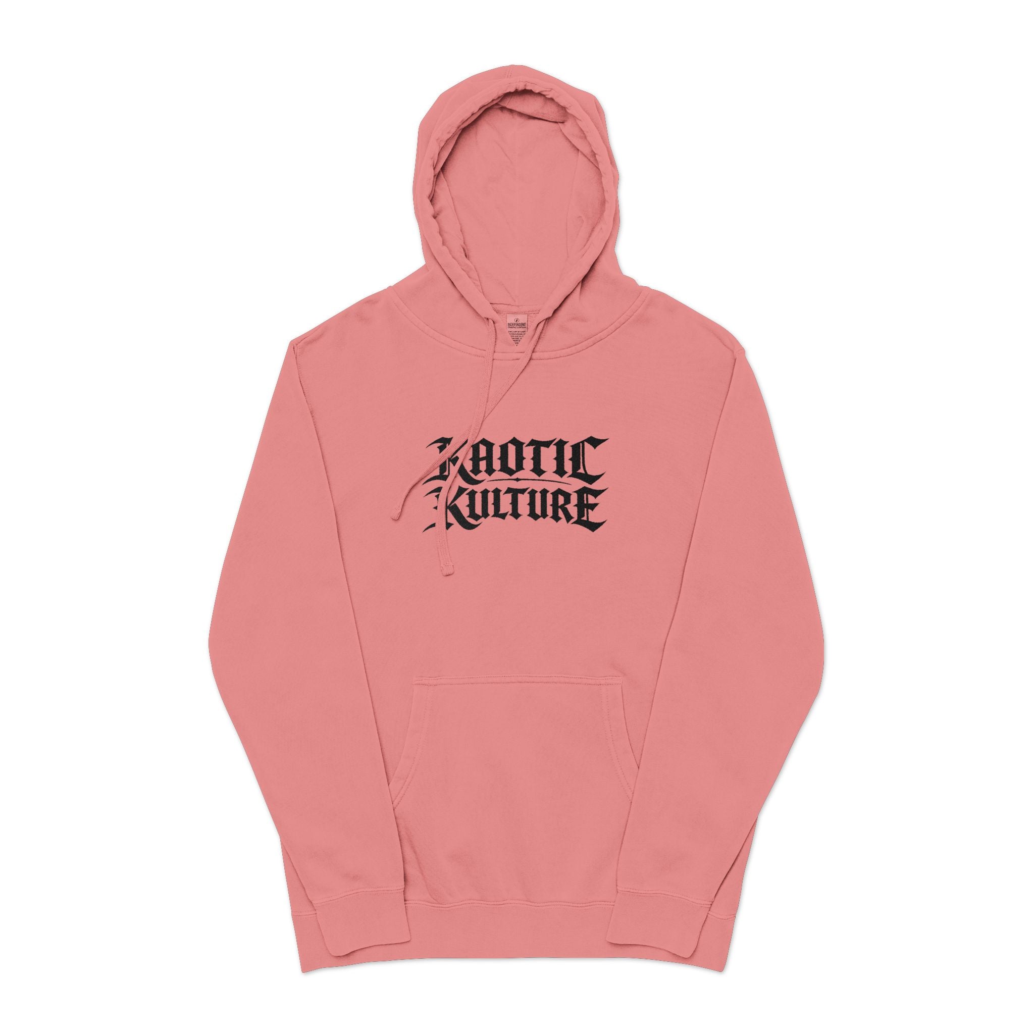 Chaotic Kulture Pigment-Dyed Hoodie — Distressed Gothic Logo Streetwear