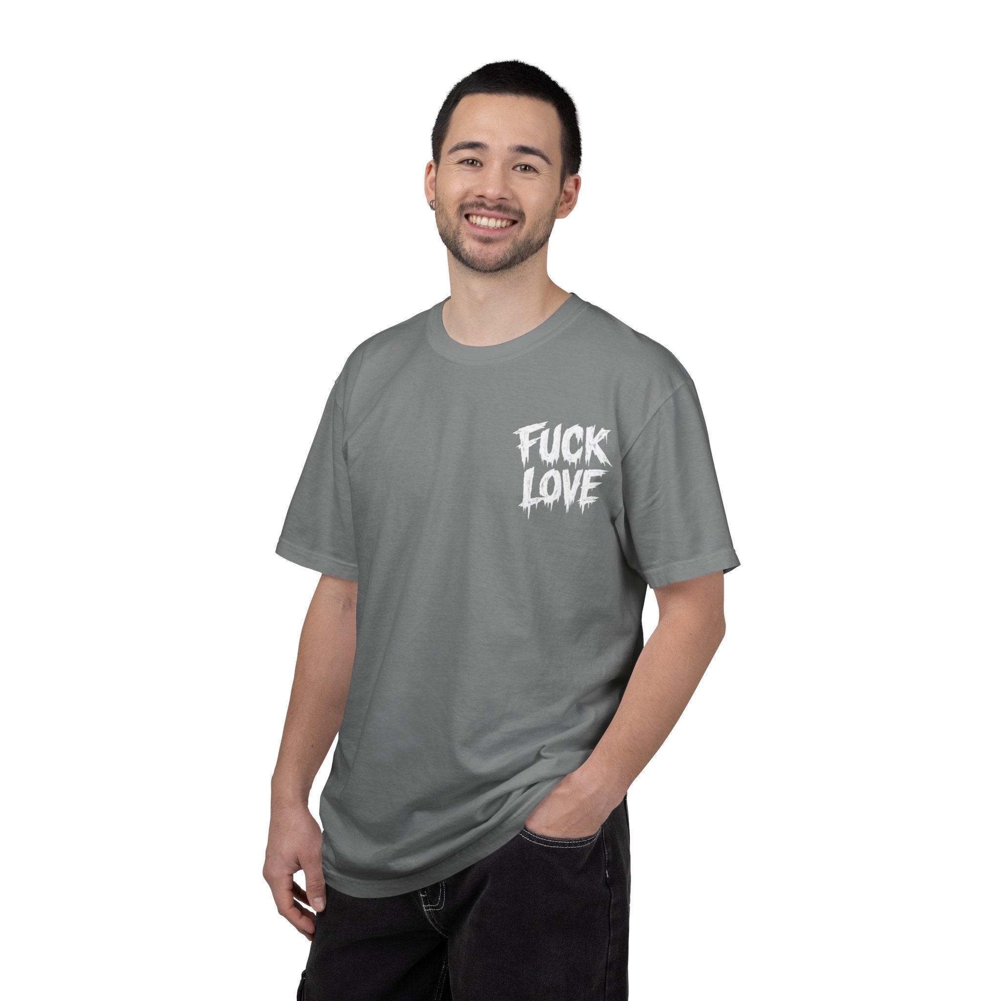 Fuck Love T-Shirt — Streetwear Graphic Tee with Grim Reaper Holding Broken Heart