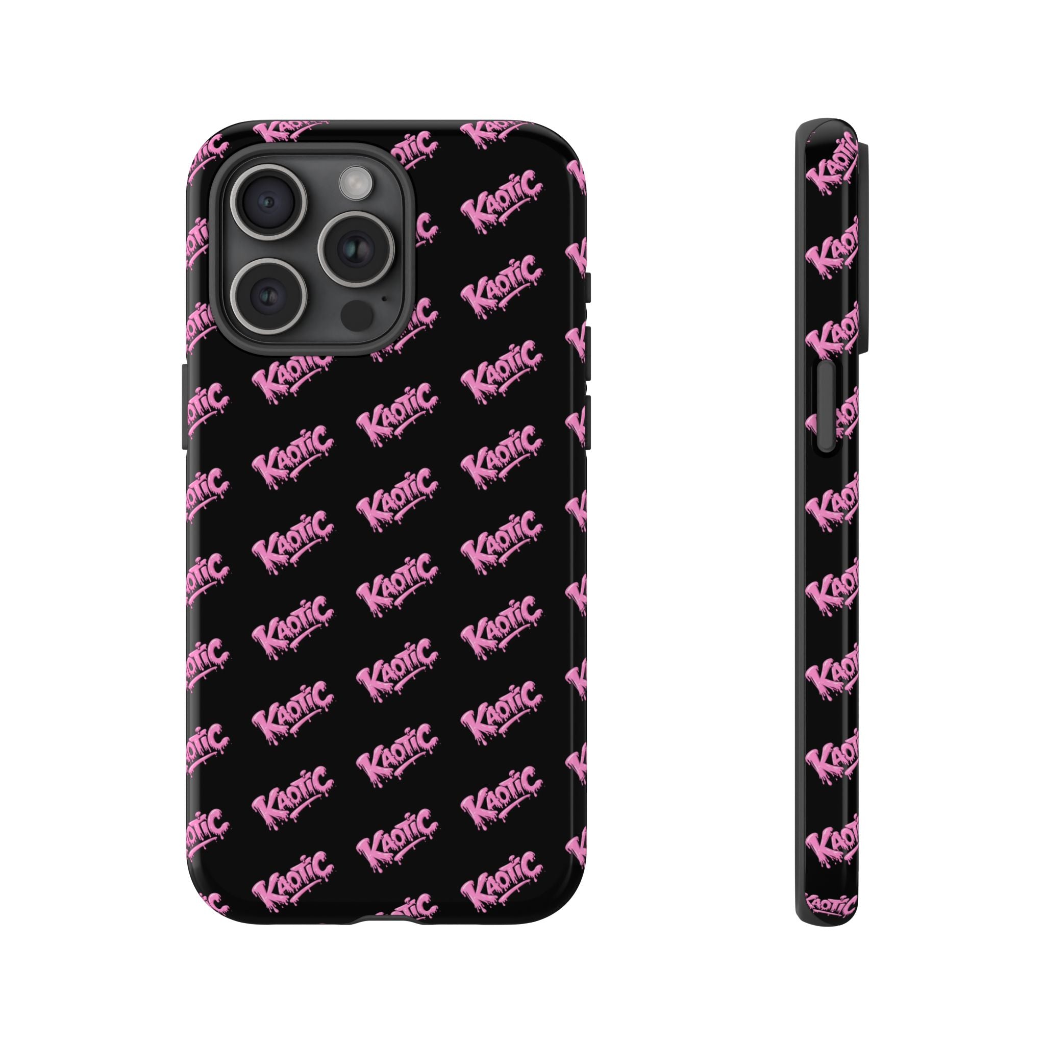 Phone Case — Black & Pink Repeating 'Krazie' Logo Protective Case