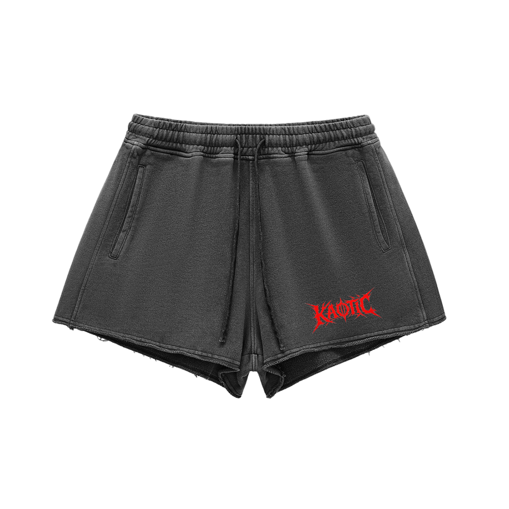 Snow Washed Raw Edge Drawstring Shorts