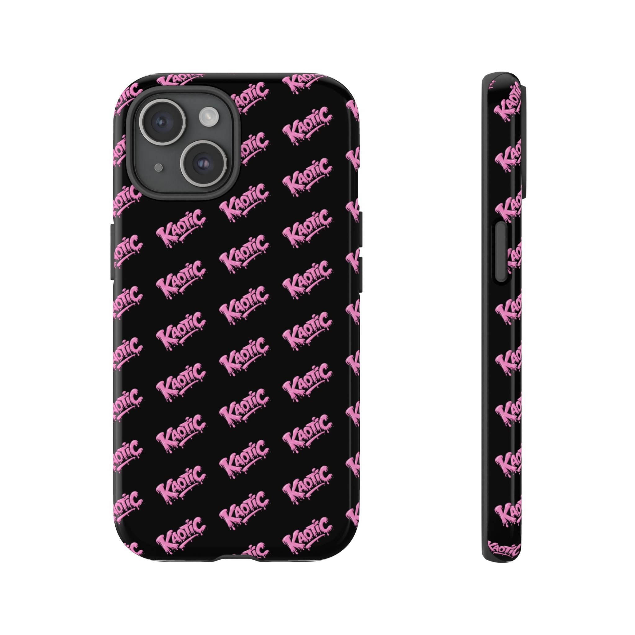 Phone Case — Black & Pink Repeating 'Krazie' Logo Protective Case