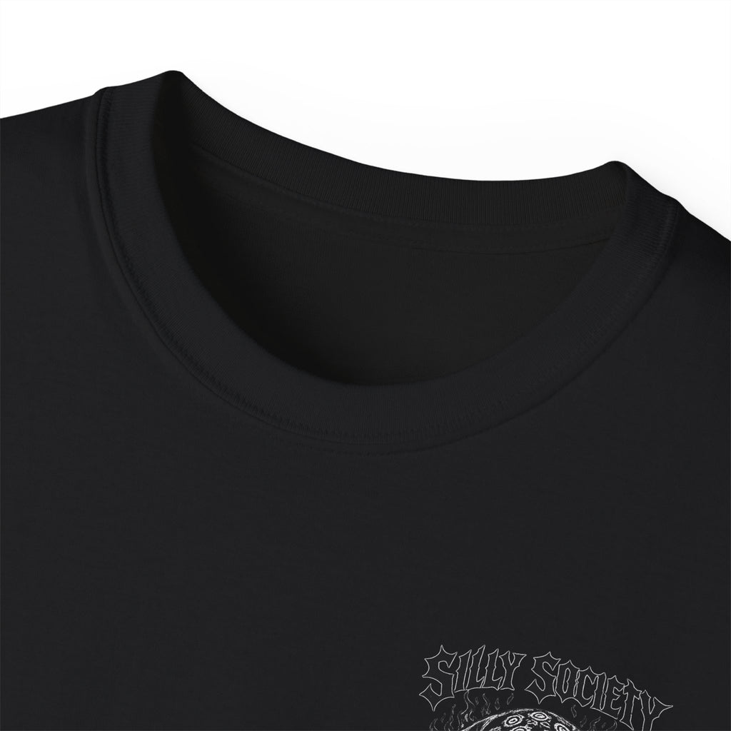 Silly Society Skull Crest Tee | Back Graphic Horror Band Shirt