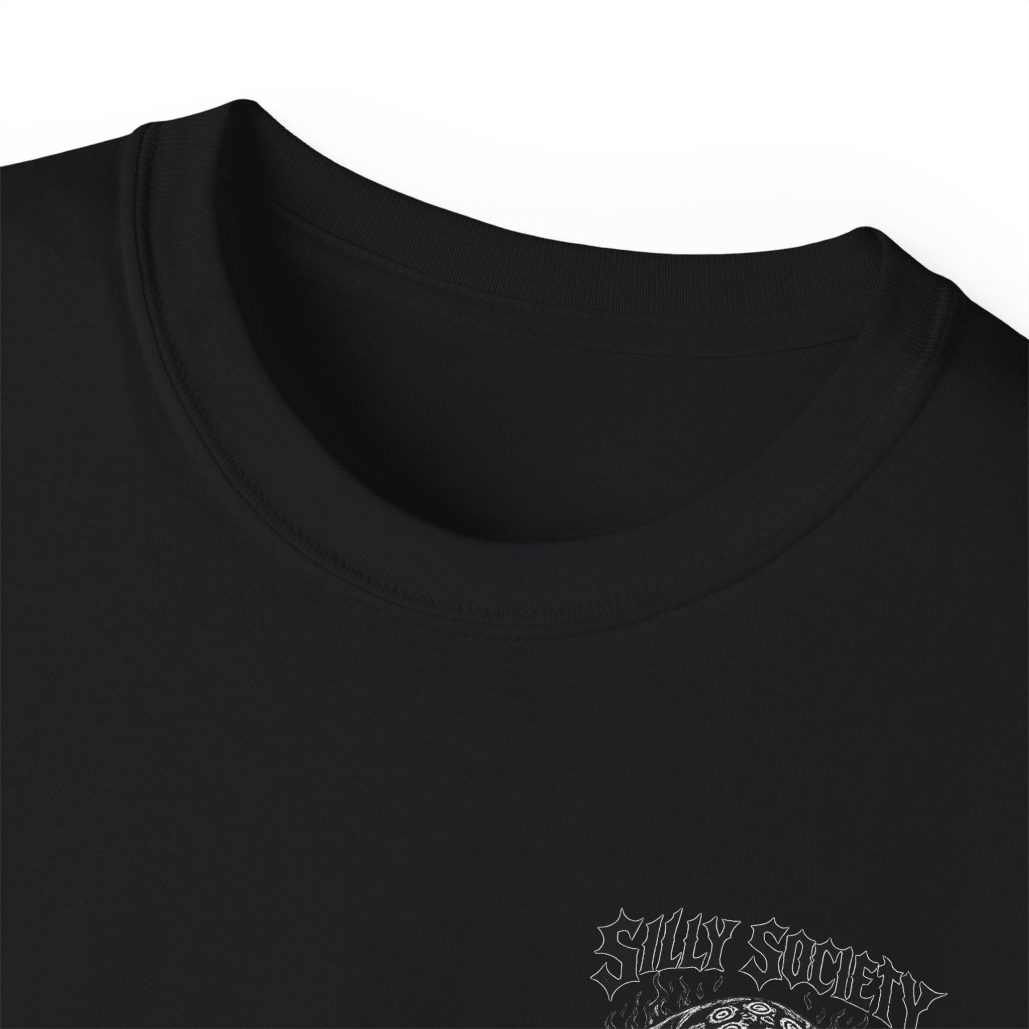 Silly Society Skull Crest Tee | Back Graphic Horror Band Shirt