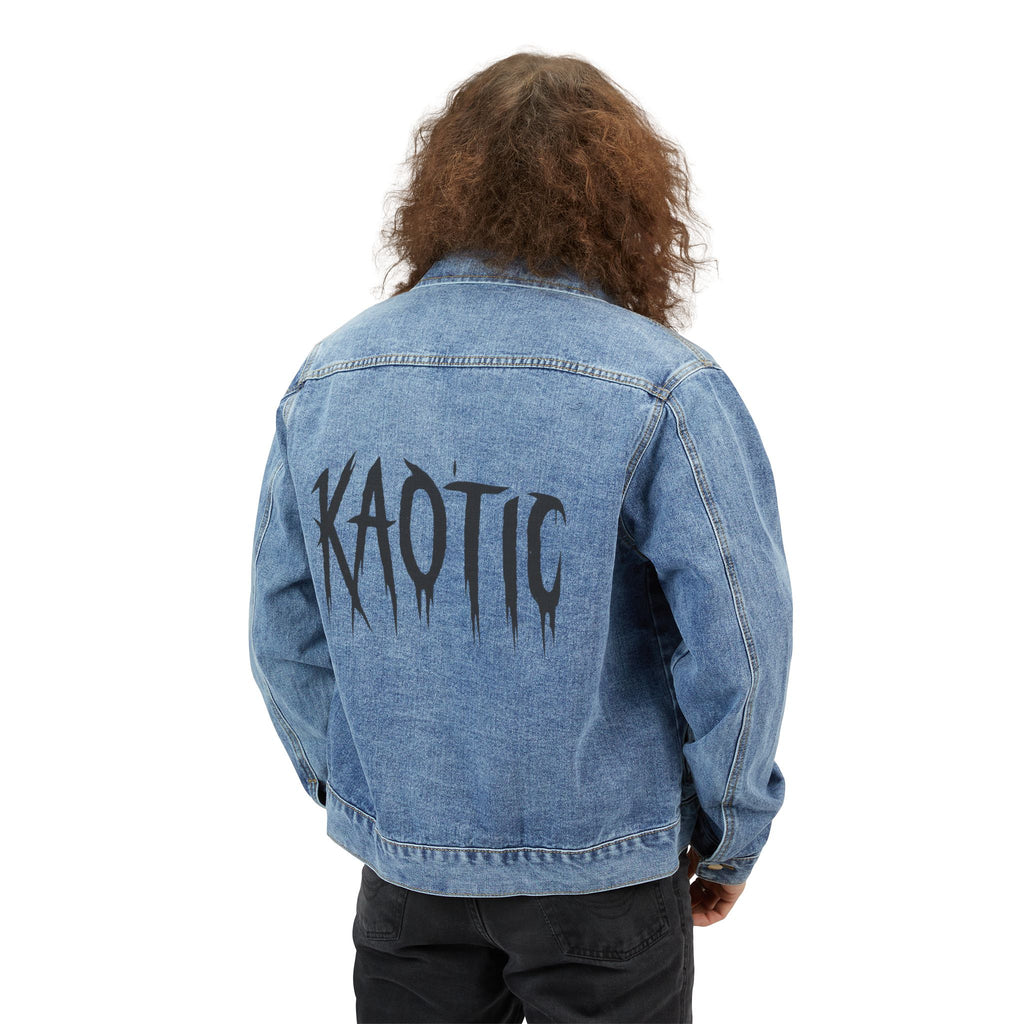 Kaotic Graphic Denim Jacket — Men’s Distressed Back Print Jean Jacket