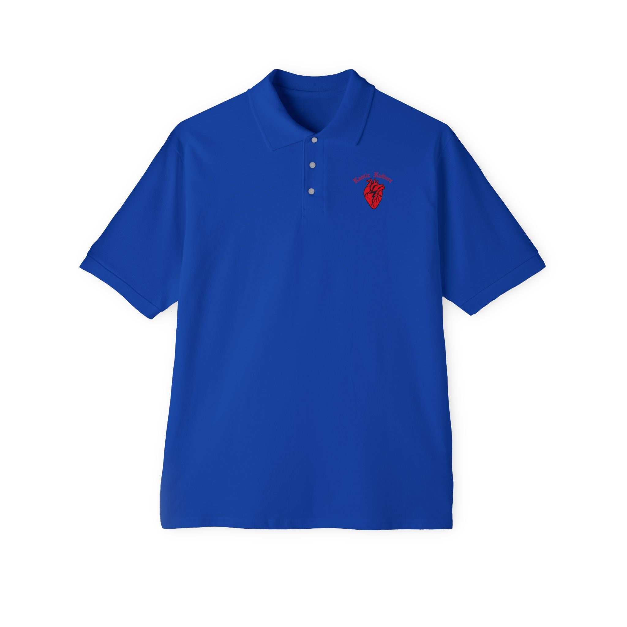 Embroidered Heart Crest Polo — Men's White Piqué Golf Shirt