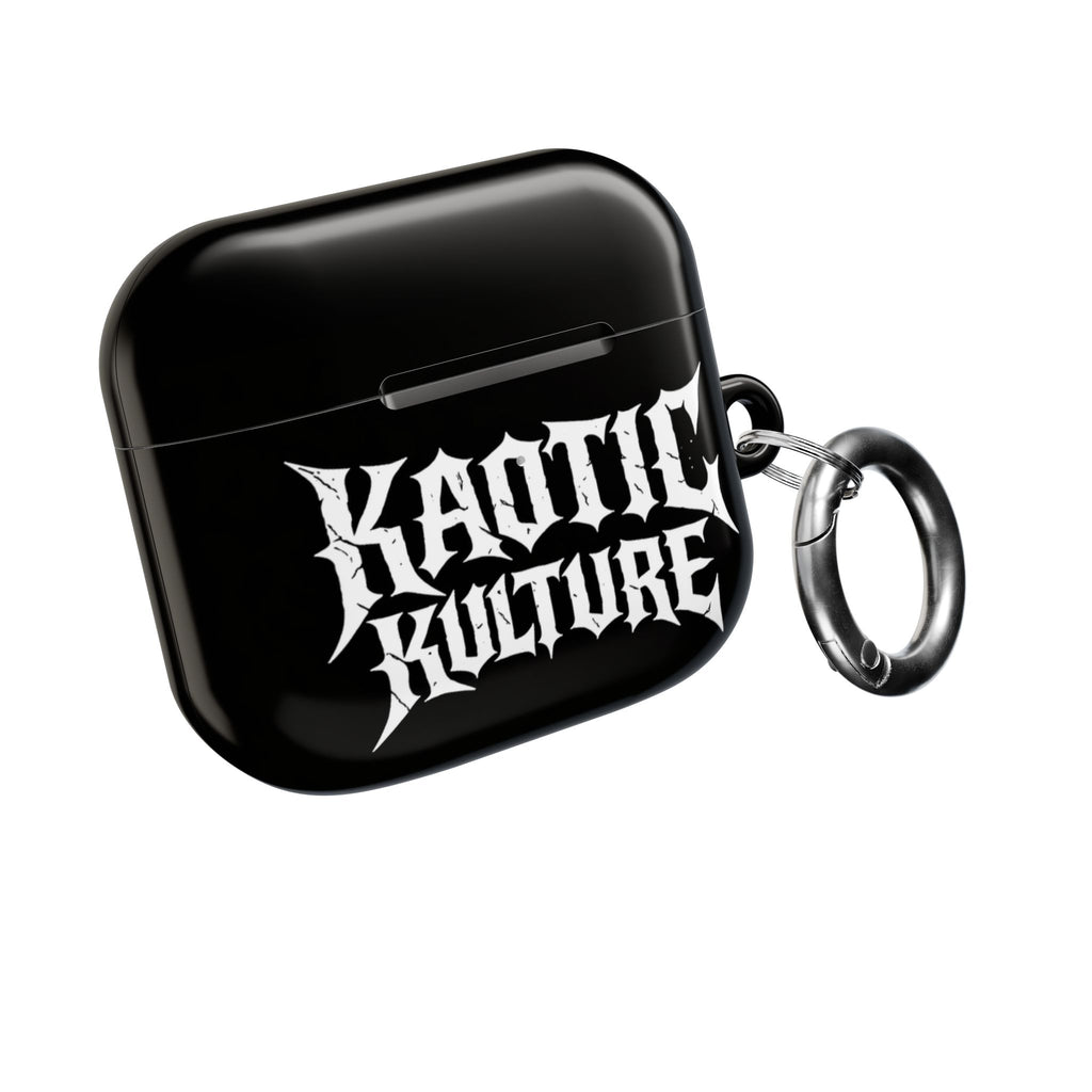 Kaotic Kulture AirPod Case — Black Gothic Script Protective Cover