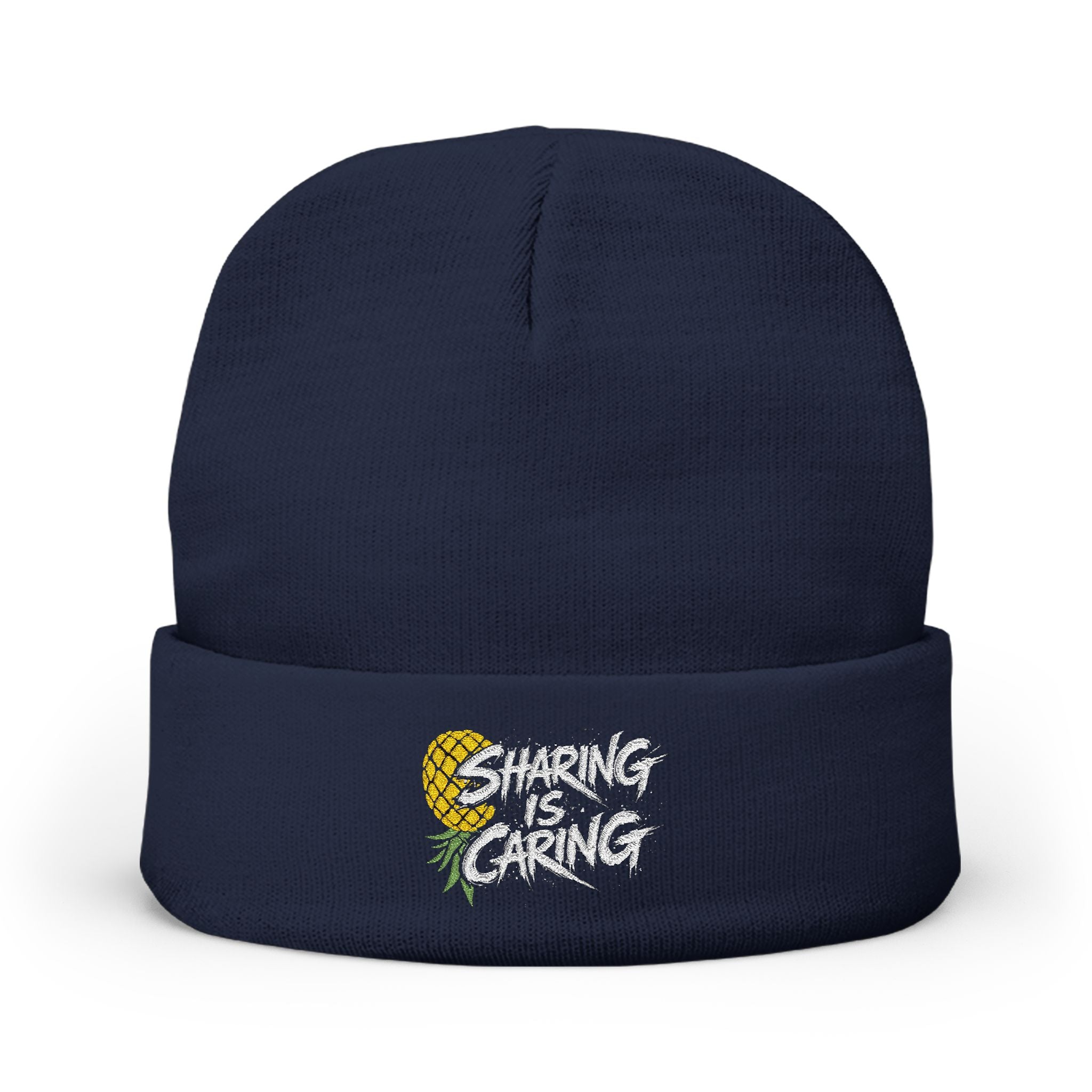Embroidered 'Sharing is Caring' Sunflower Knit Beanie