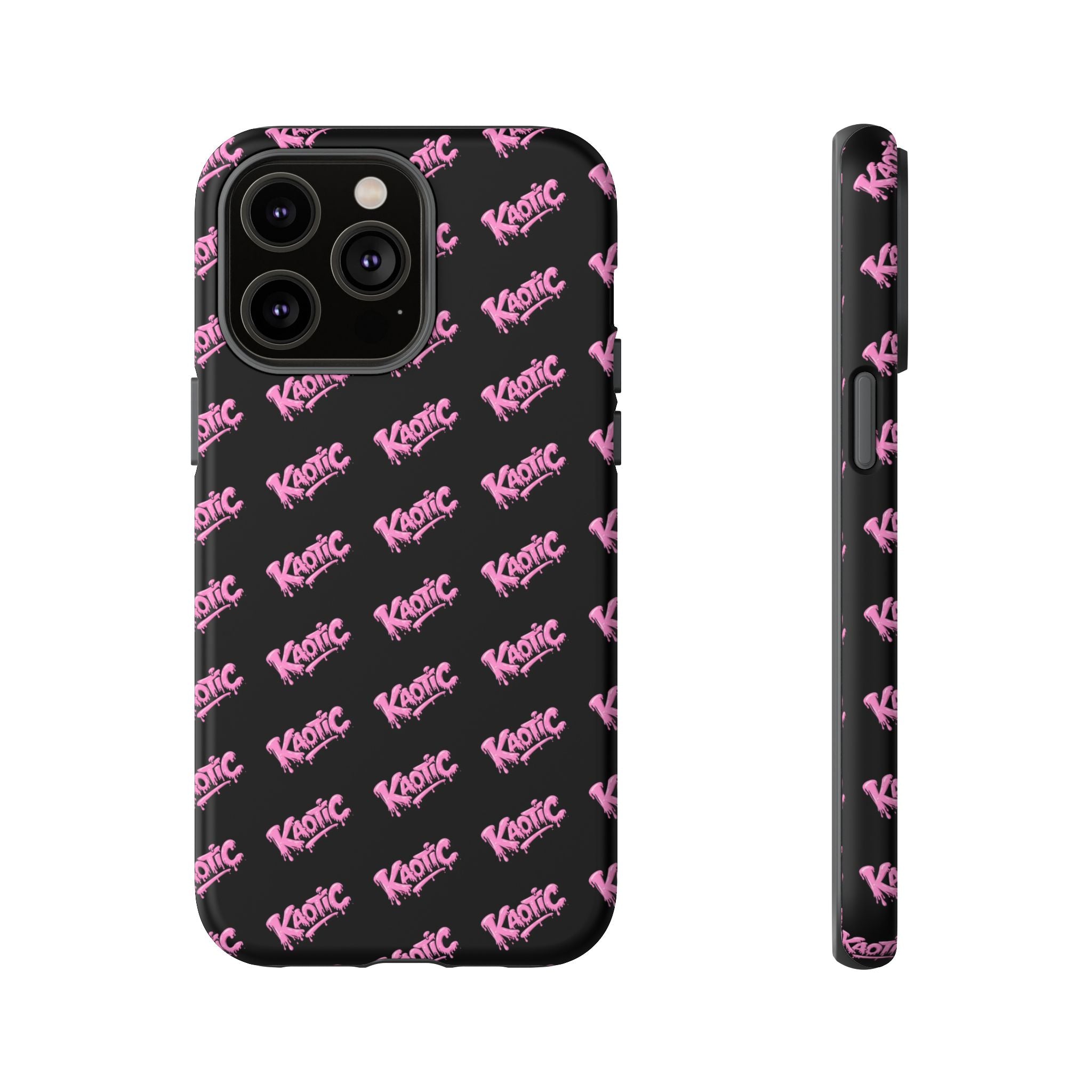 Phone Case — Black & Pink Repeating 'Krazie' Logo Protective Case