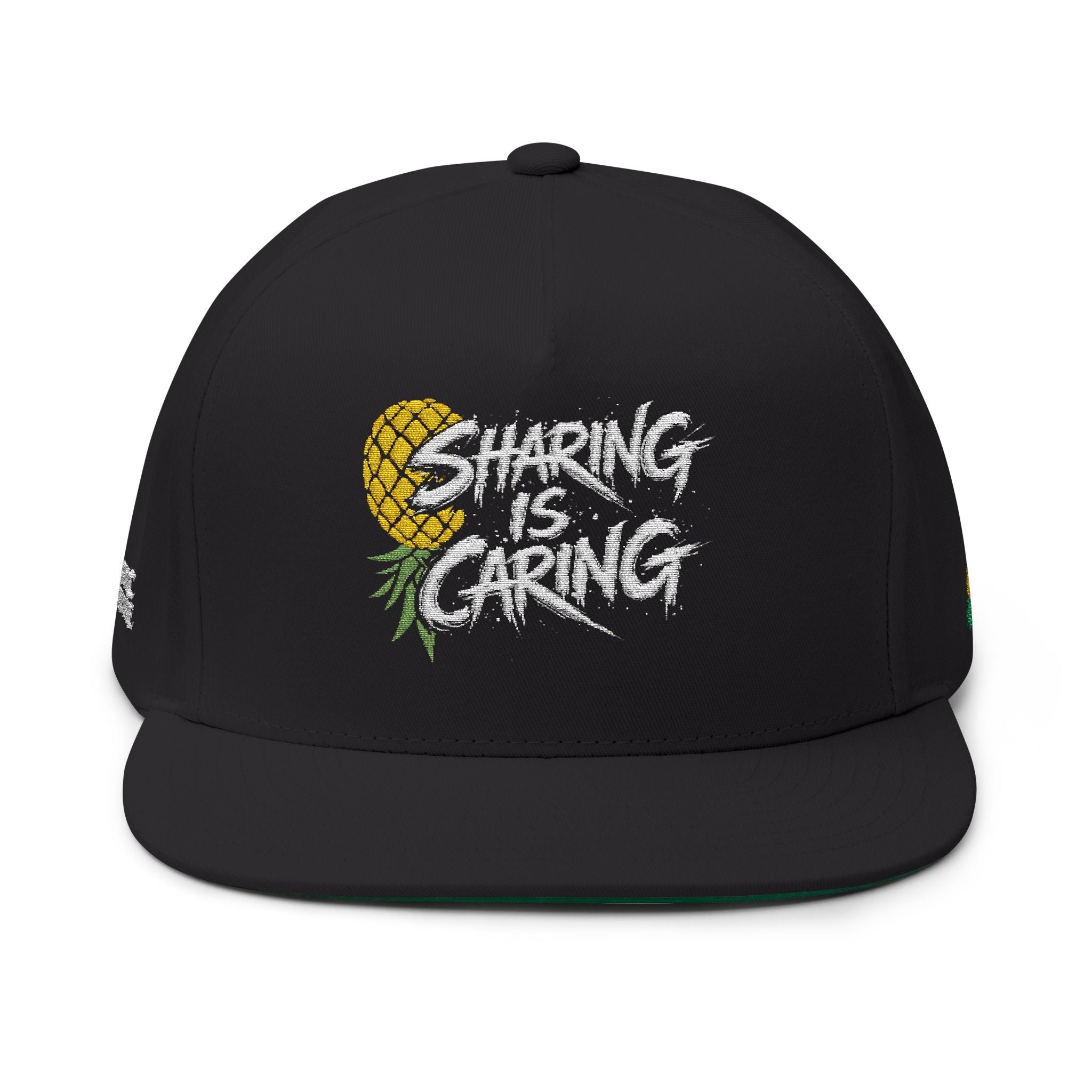Sharing Is Caring Pineapple Embroidered Flat Bill Cap