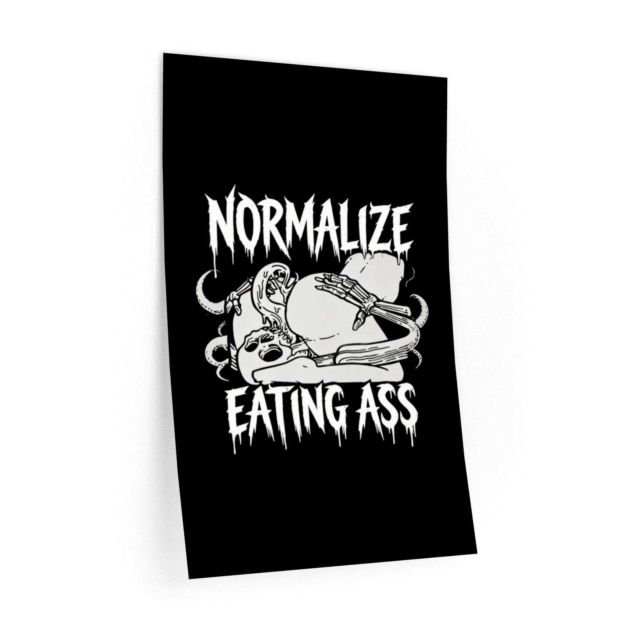 Wall Decal — "Normalize Eating Ass" Bold Gothic Graphic Sticker for Bedroom, Dorm, or Alternative Home Décor