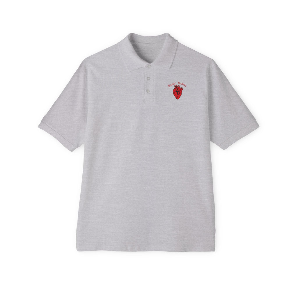 Embroidered Heart Crest Polo — Men's White Piqué Golf Shirt