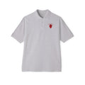 Embroidered Heart Crest Polo — Men's White Piqué Golf Shirt