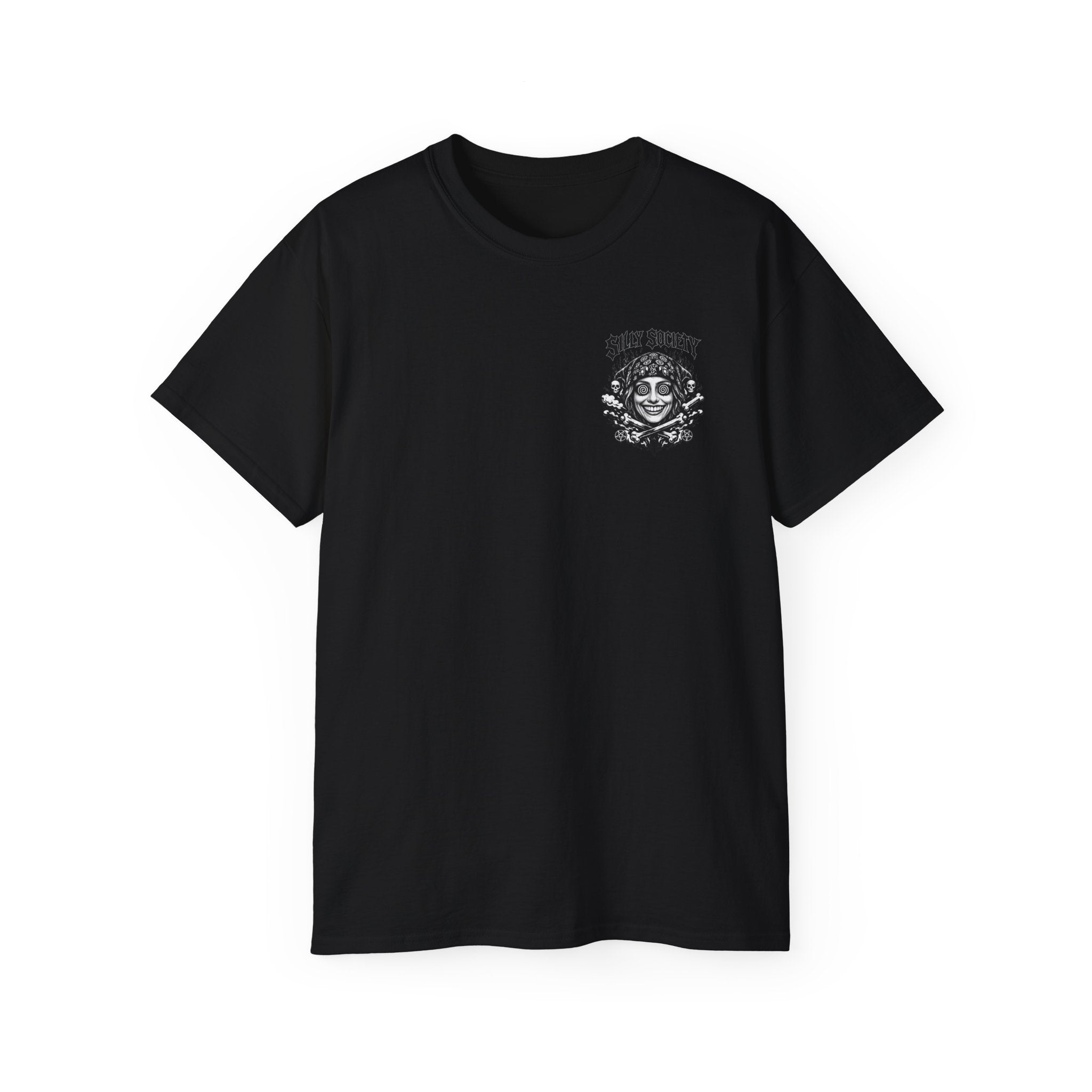 Silly Society Skull Crest Tee | Back Graphic Horror Band Shirt