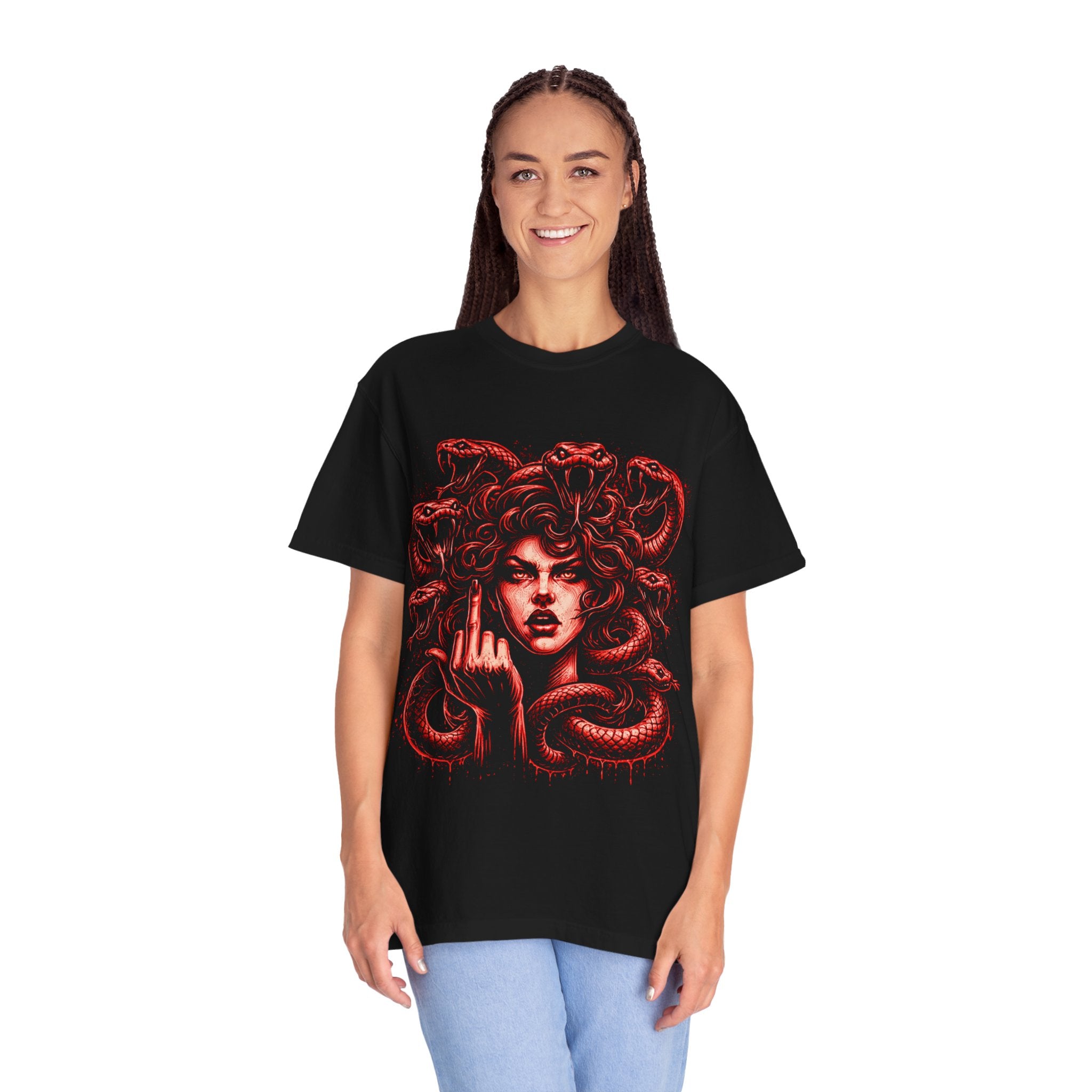 Medusa Red Snake Graphic T-Shirt — Gothic Mythology Tee